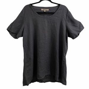 Flax Linen Charcoal Gray Tee Shirt Tunic L 14-18
